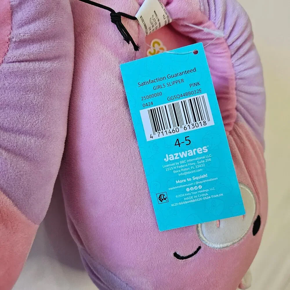 Squishmallows Kids Slippers Pink Size 4-5